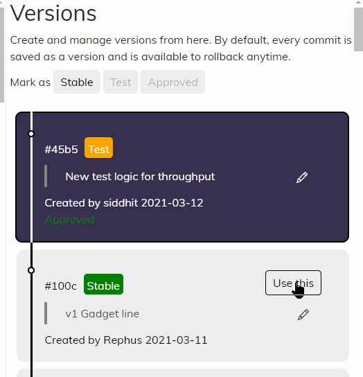 Switch between Test and Stable Versions